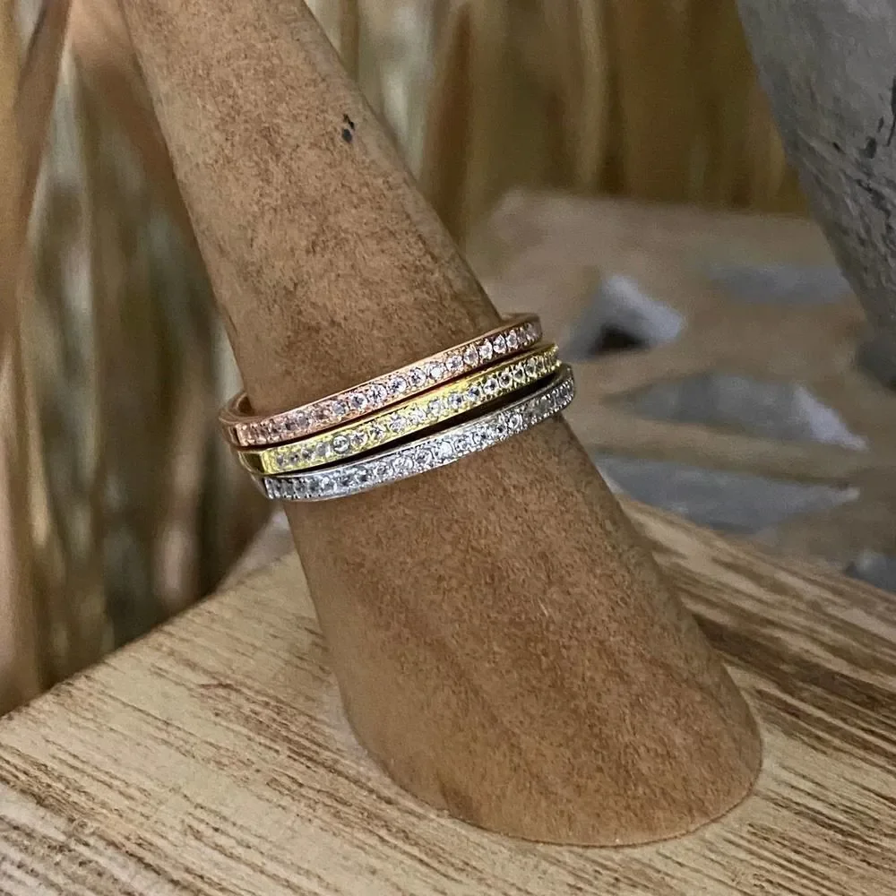 Tri-Color Sterling Silver Triple Band Ring Set size 7